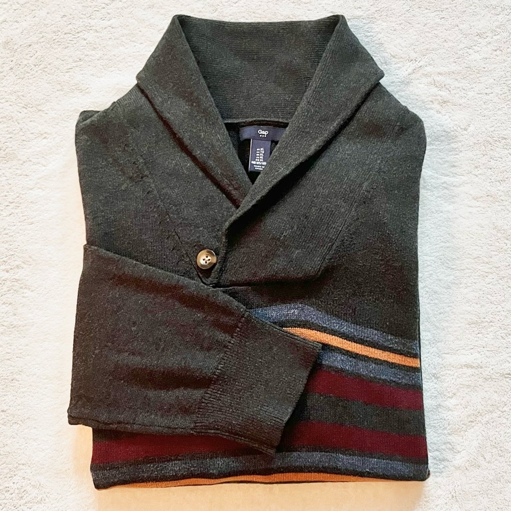 Gap Striped Shawl Collar Sweater Charcoal Size XL
